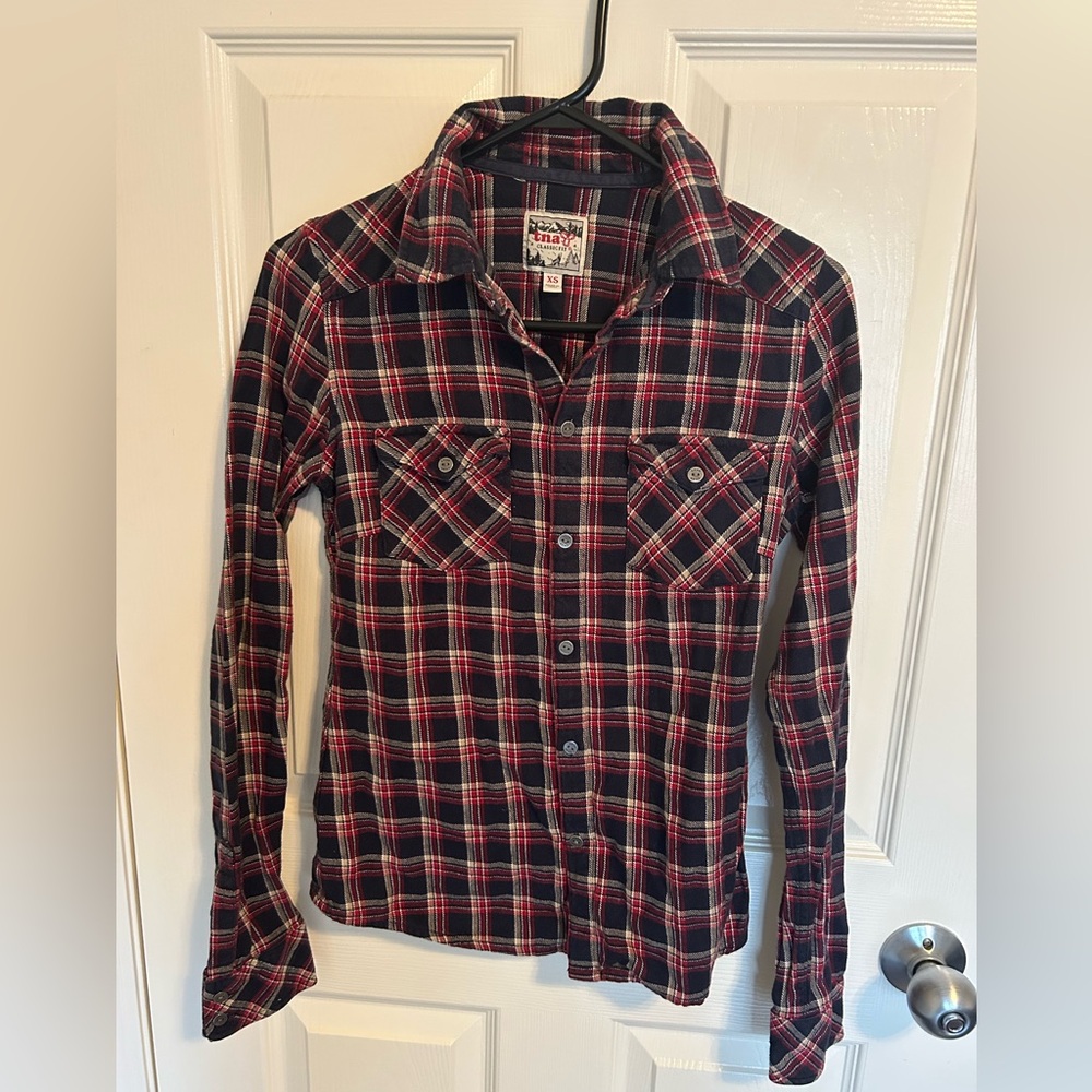 TNA Red, Black & Cream Plaid Flannel Shirt